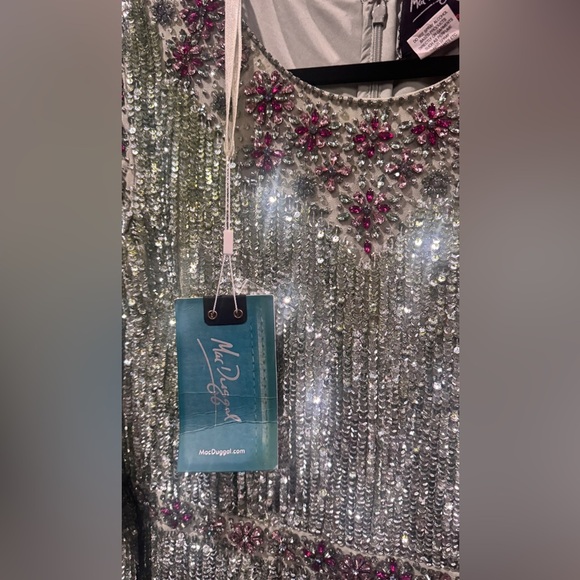 Mac Duggal Sequin and Crystal 93568 Green FLORAL BEADED TEA-LENGTH DRESS - Picture 3 of 15